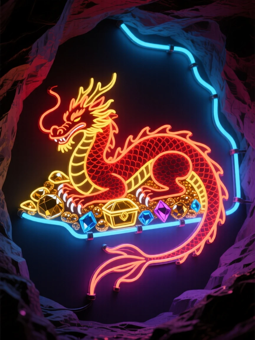 A dragon curled asleep atop a hoard inside a cavern.