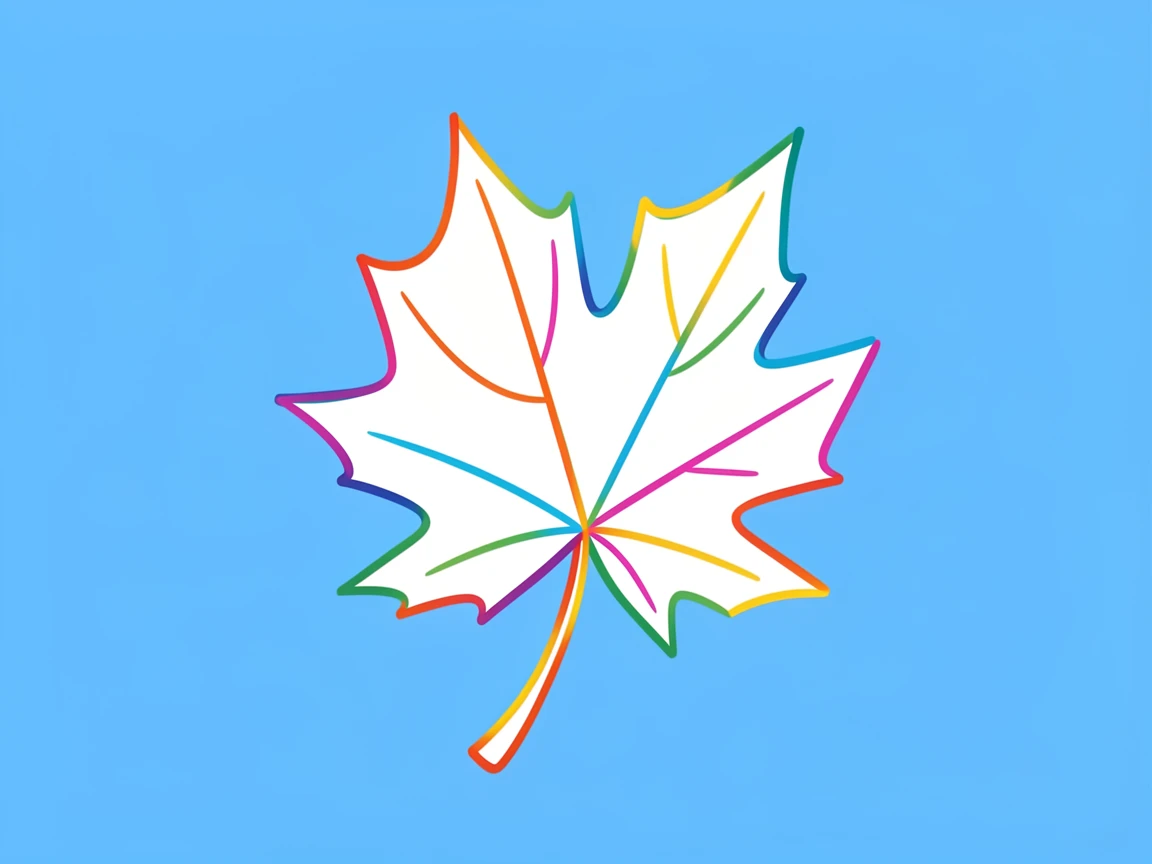 A single maple leaf caught mid-fall against a clear blue sky.
