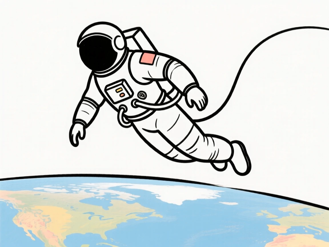 An astronaut spacewalk against Earth's horizon