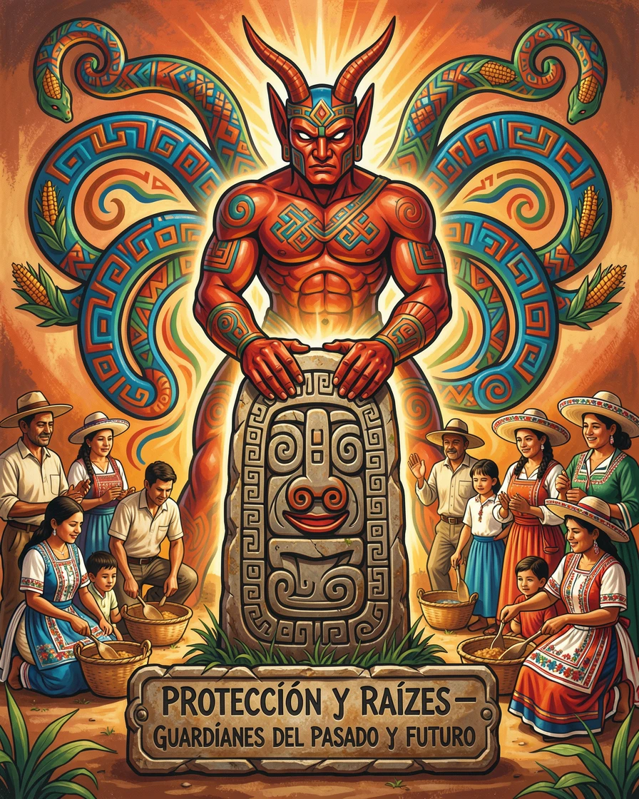 A guardian spirit protecting a sacred ancient stone