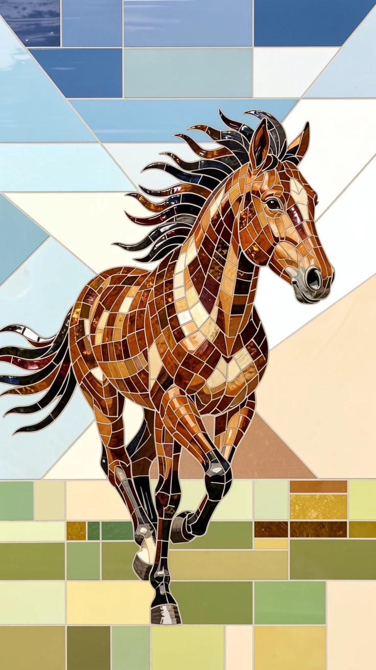 A close-up portrait of a wild mustang galloping freely across an open field, showing rich fur or feather detail and expressive eyes.
