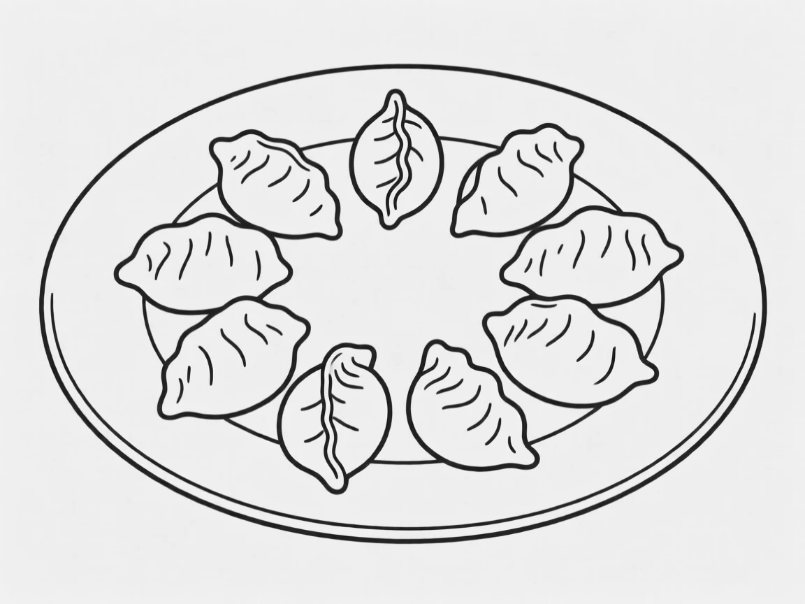 A plate of dumplings arranged in a circular pattern
