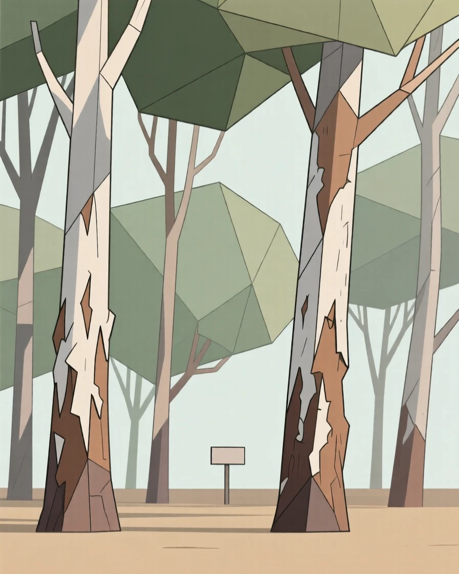A eucalyptus grove with peeling bark trunks