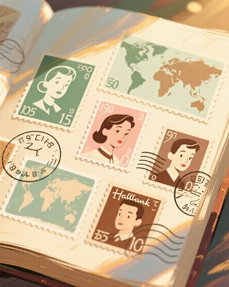 A collection of vintage postage stamps from around the world