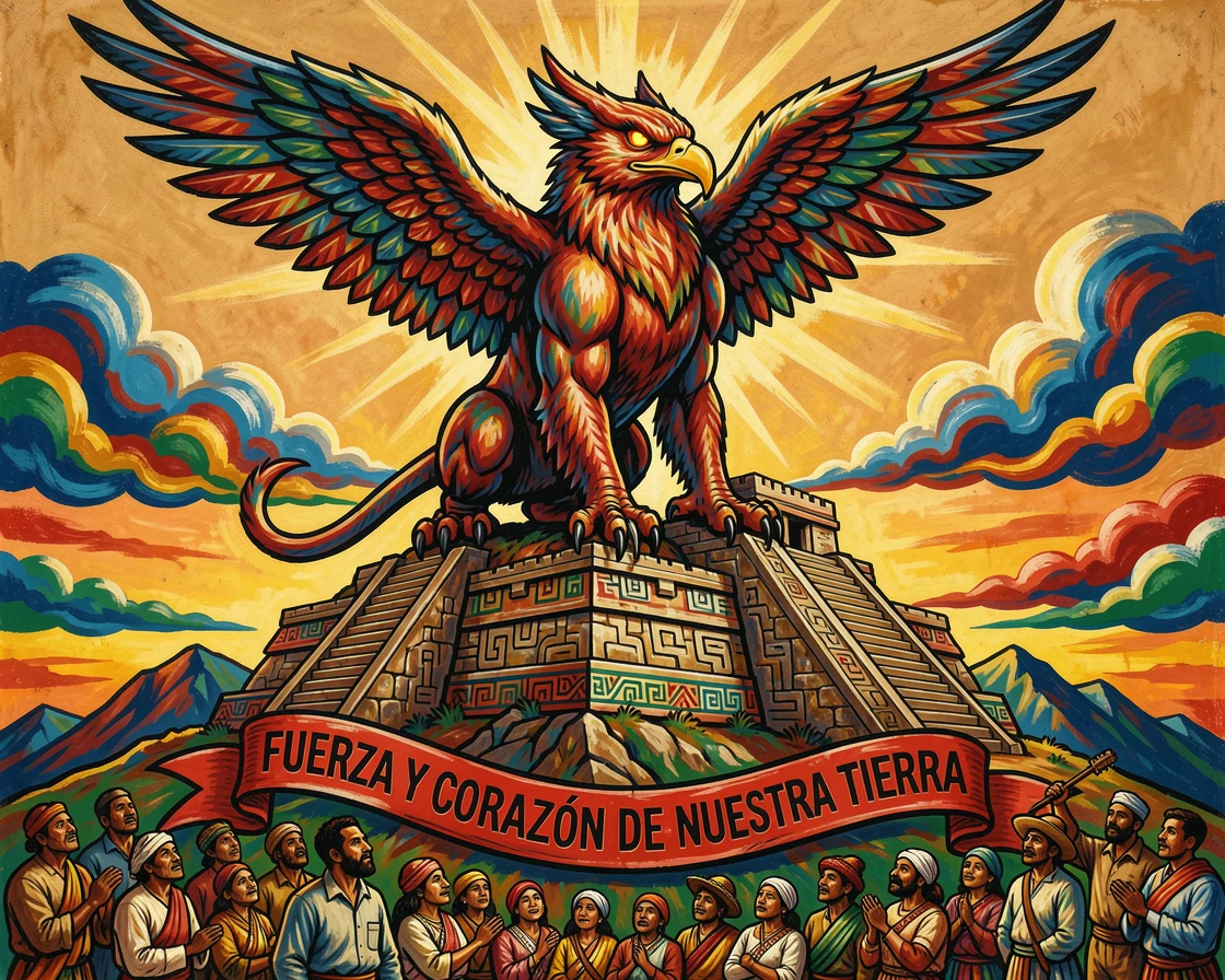A mythical griffin perched atop a mountain fortress