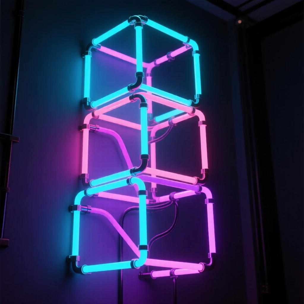 A tower built from interlocking cubes stacked at odd angles.