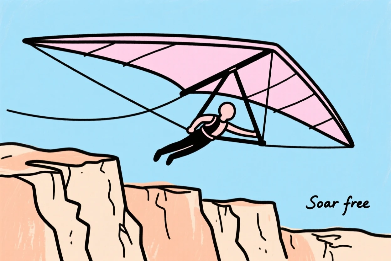 A hang glider soaring over cliffs