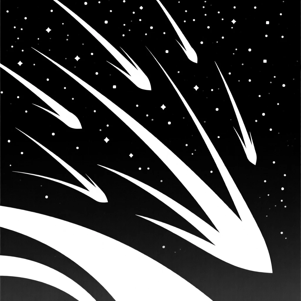 A meteor shower streaking across a clear night sky.