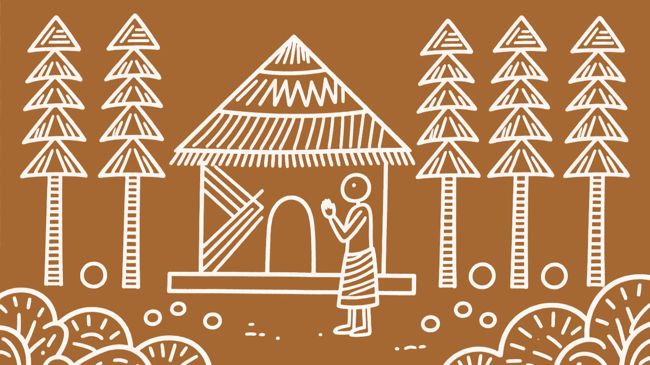 A lone devotee at a small forest shrine.