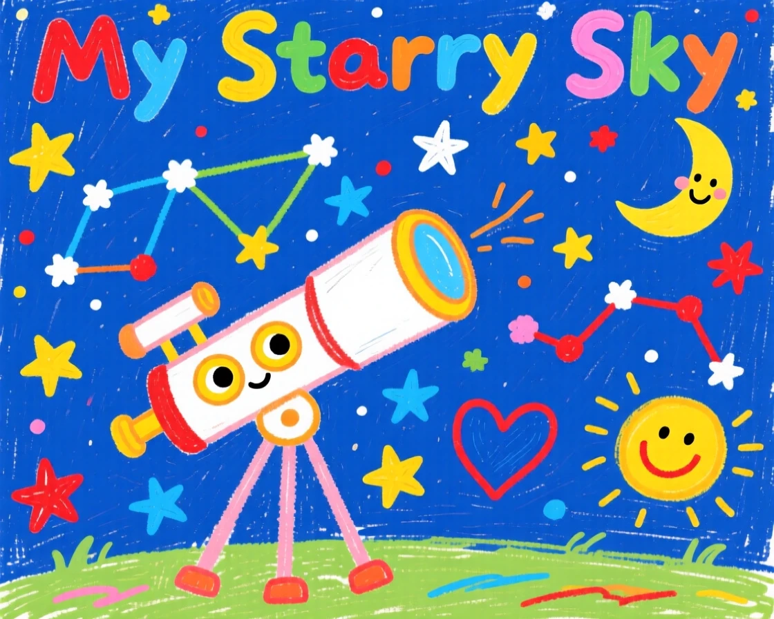 A telescope pointed toward a sky full of constellations.