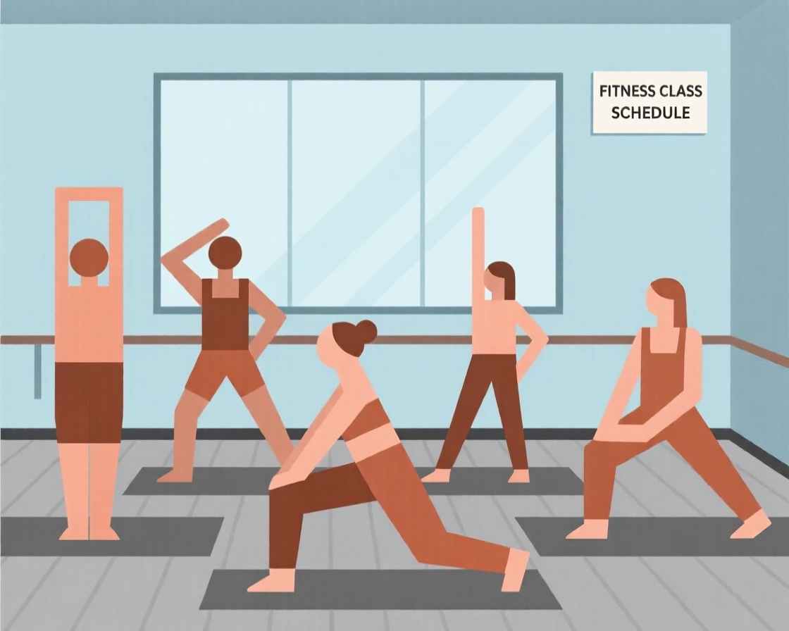 A group doing a fitness class in a studio