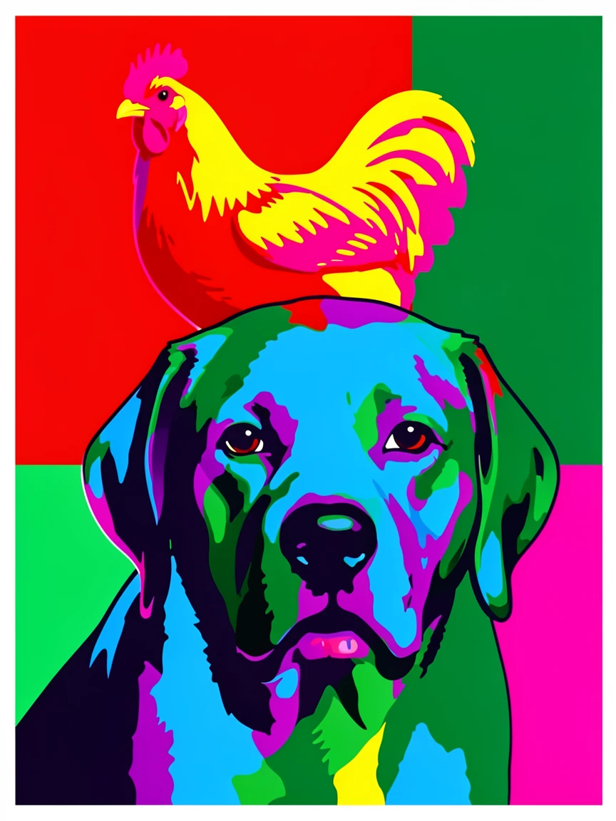 Chicken riding on the back of a dog