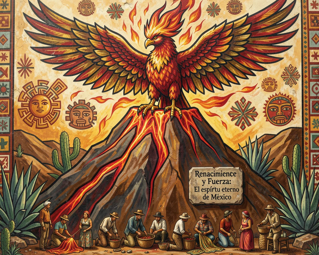 A legendary phoenix nesting atop a volcanic peak