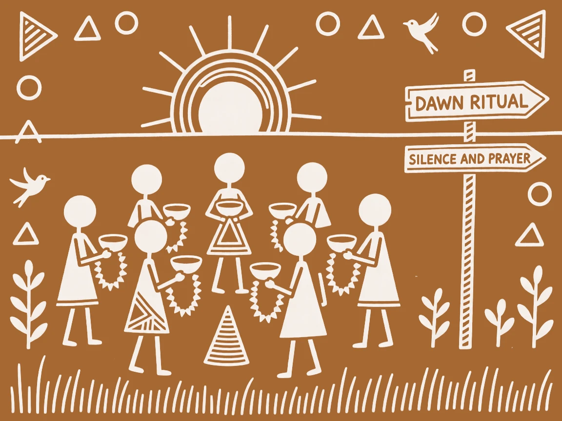 A group of pilgrims during a quiet dawn ritual.