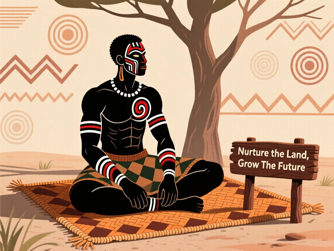 A strong young farmer sitting on a woven mat in the shade.