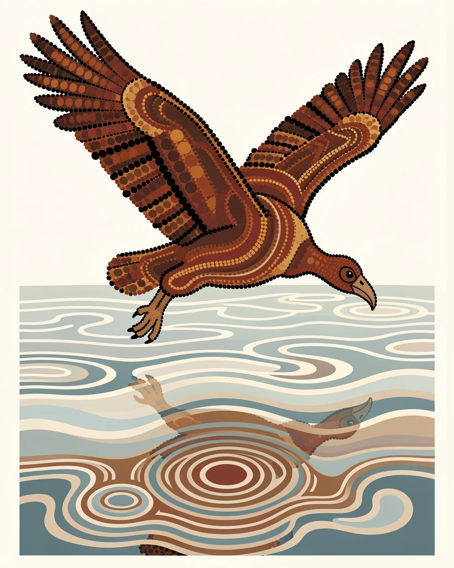 A vulture skimming low over calm water