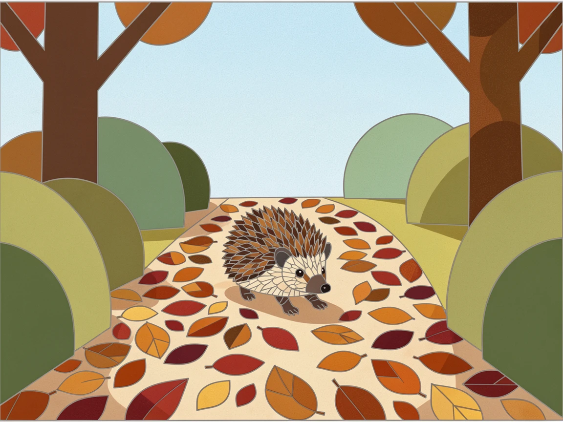 A tiny hedgehog exploring a garden path in autumn, captured in soft natural light with a shallow depth of field.