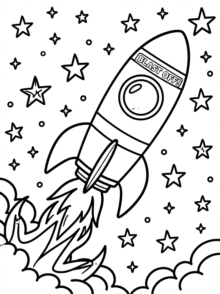 A rocket ship blasting off into a starry night sky