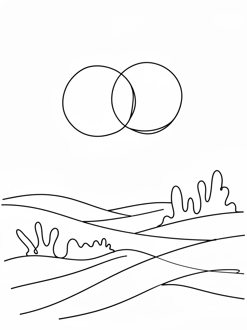 A pair of twin moons rising together over an alien desert landscape
