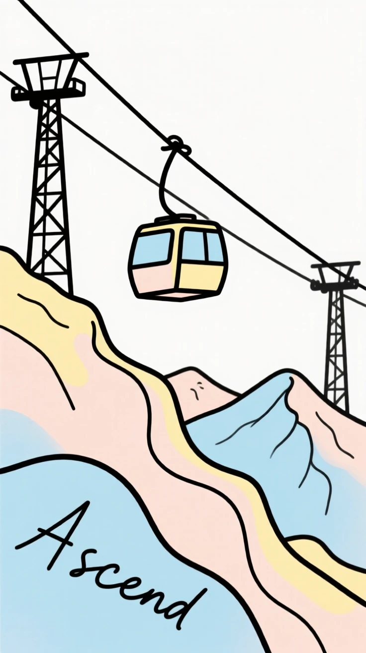 A gondola ascending a mountainside