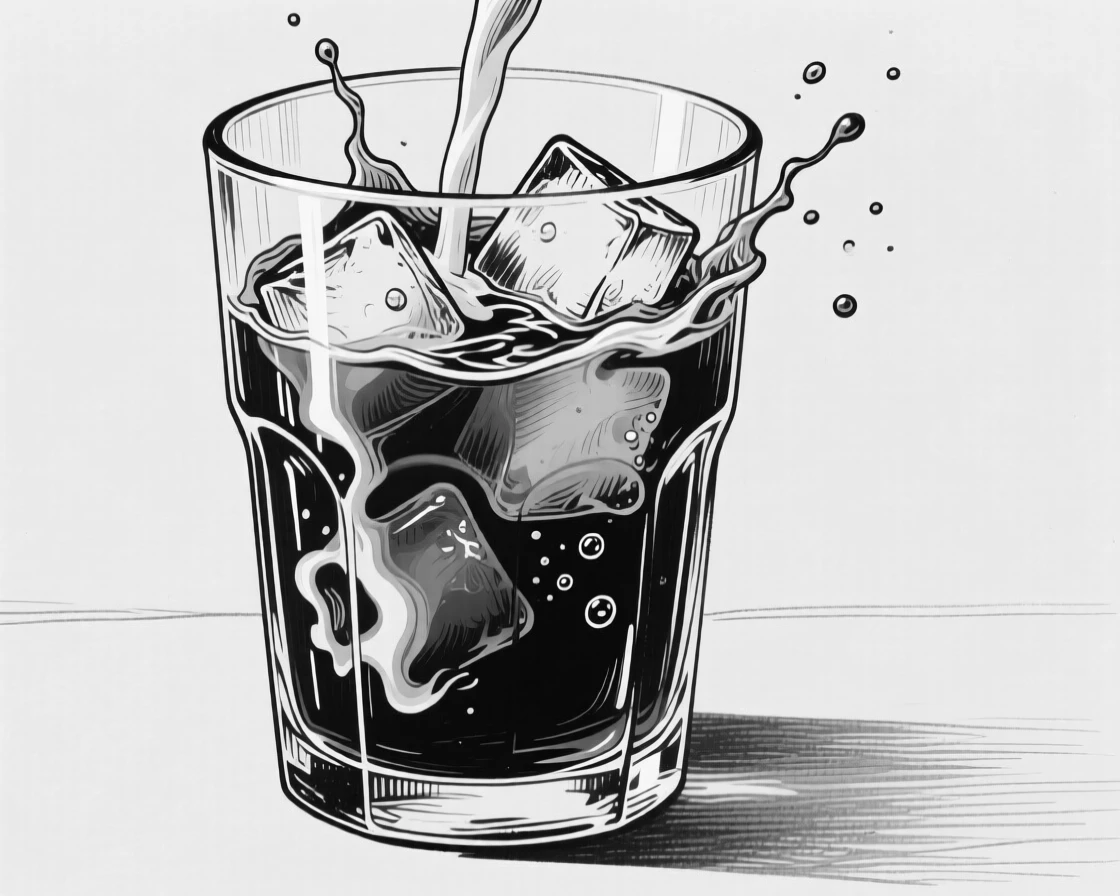 A glass of cold brew coffee poured over ice with a splash of cream.