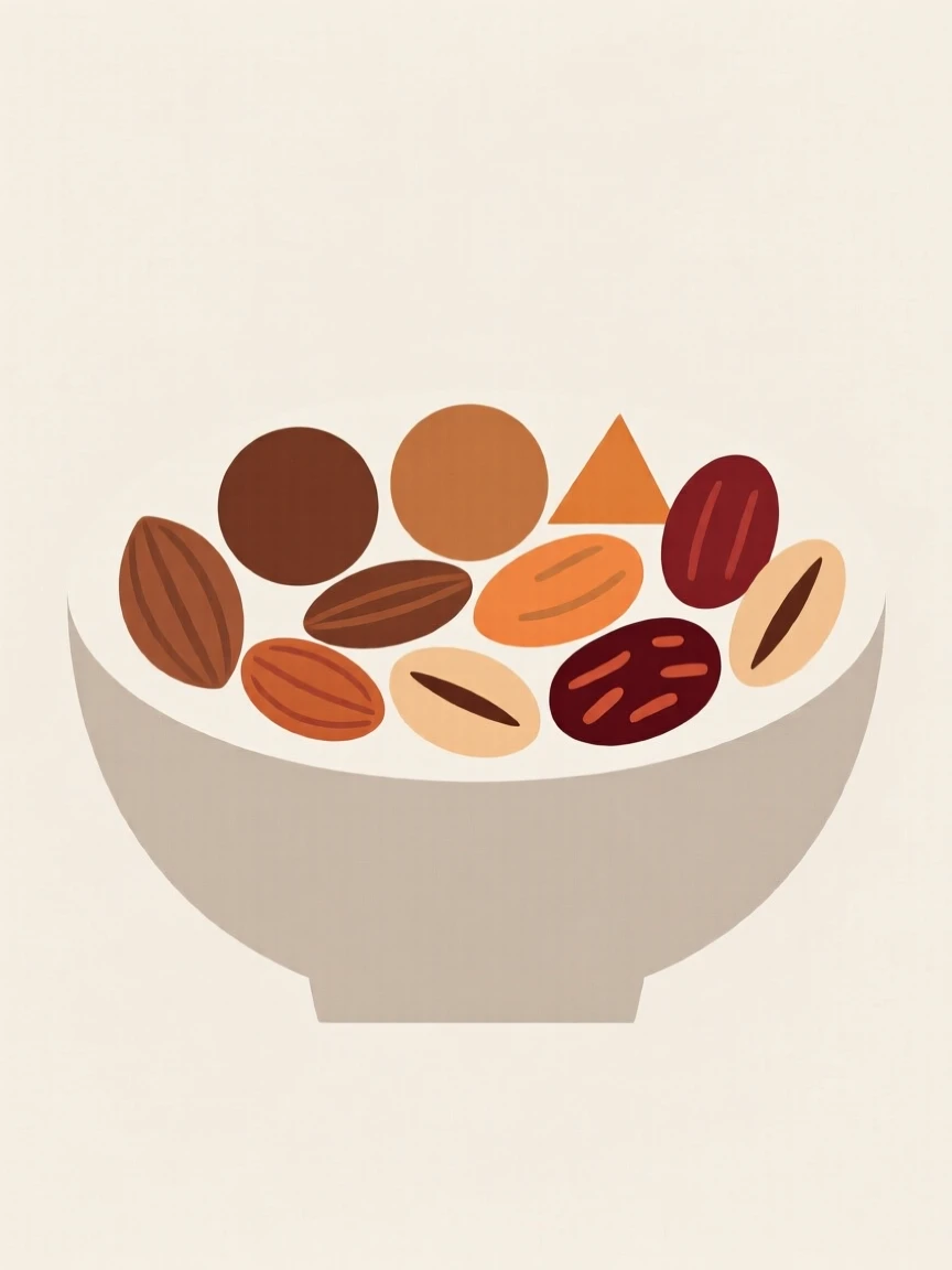A bowl of mixed nuts and dried fruit