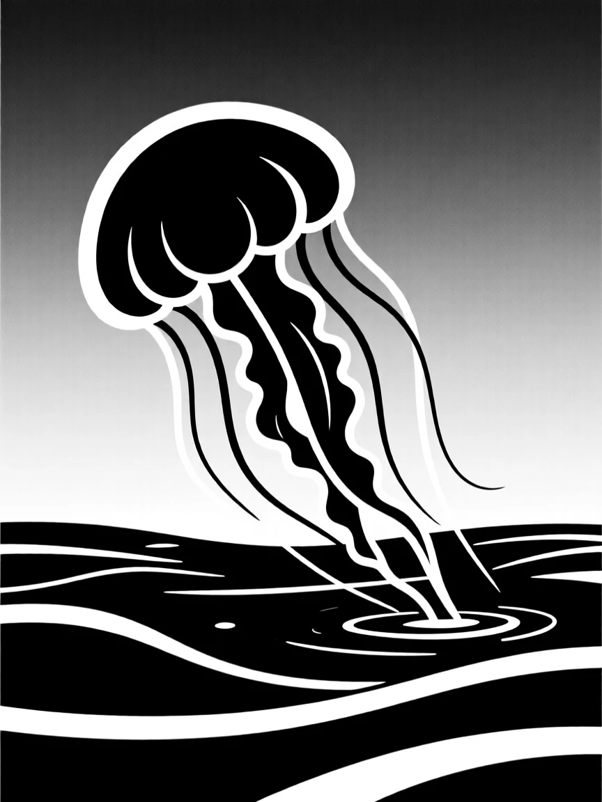 A jellyfish drifting through deep, dark water.
