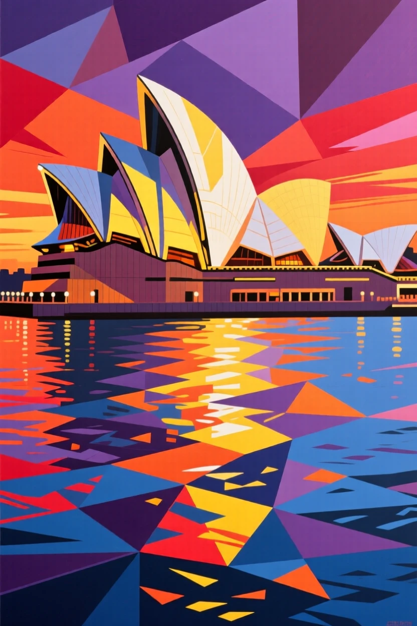 The Sydney Opera House glowing beside the harbor during a vibrant sunset.