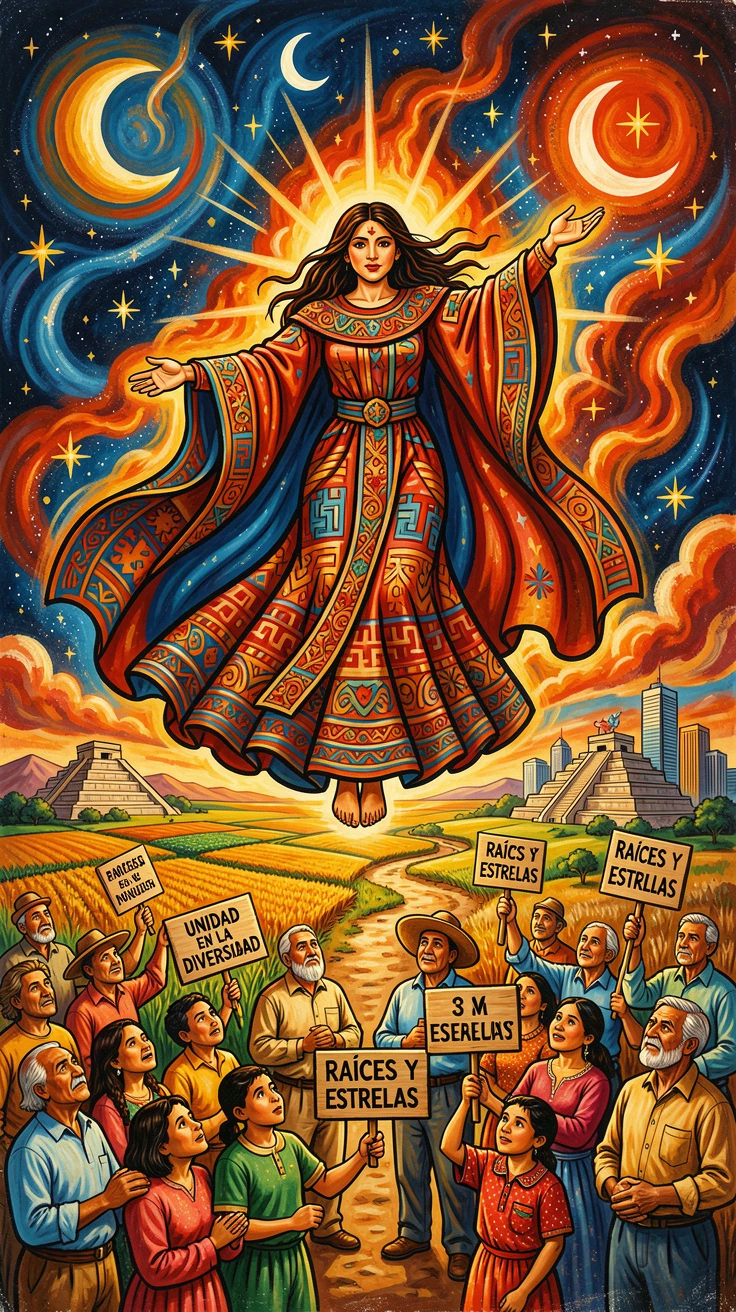 A mythical star maiden descending to earth