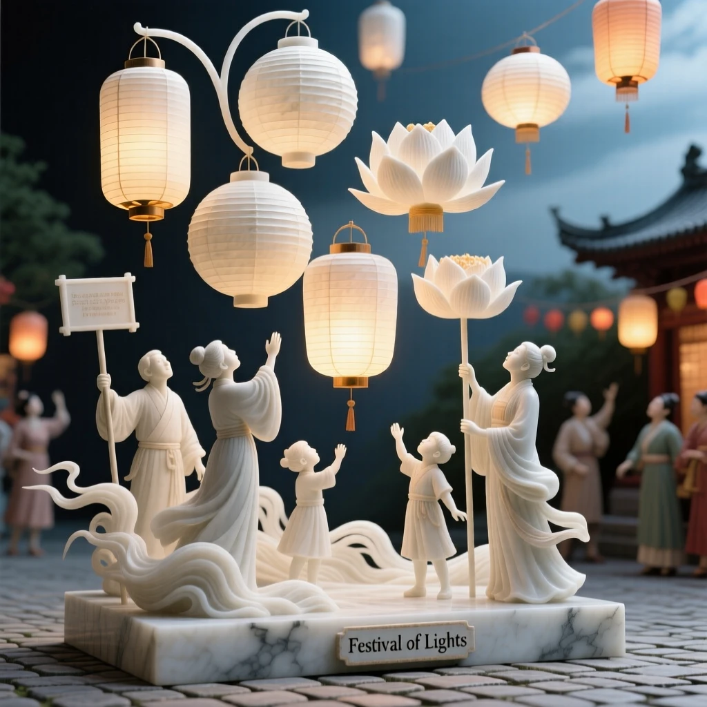 A vivid, emotionally rich scene of a paper lantern festival lighting up the night sky, surrounded by soft, glowing light, designed to captivate and inspire