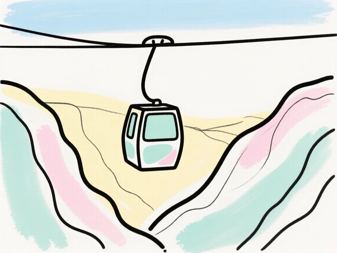 A cable car crossing a valley