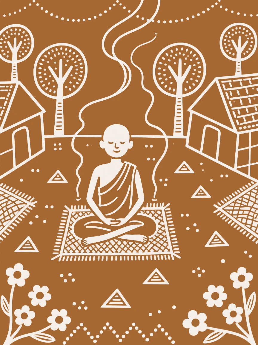 A young monk in a courtyard filled with the scent of incense.