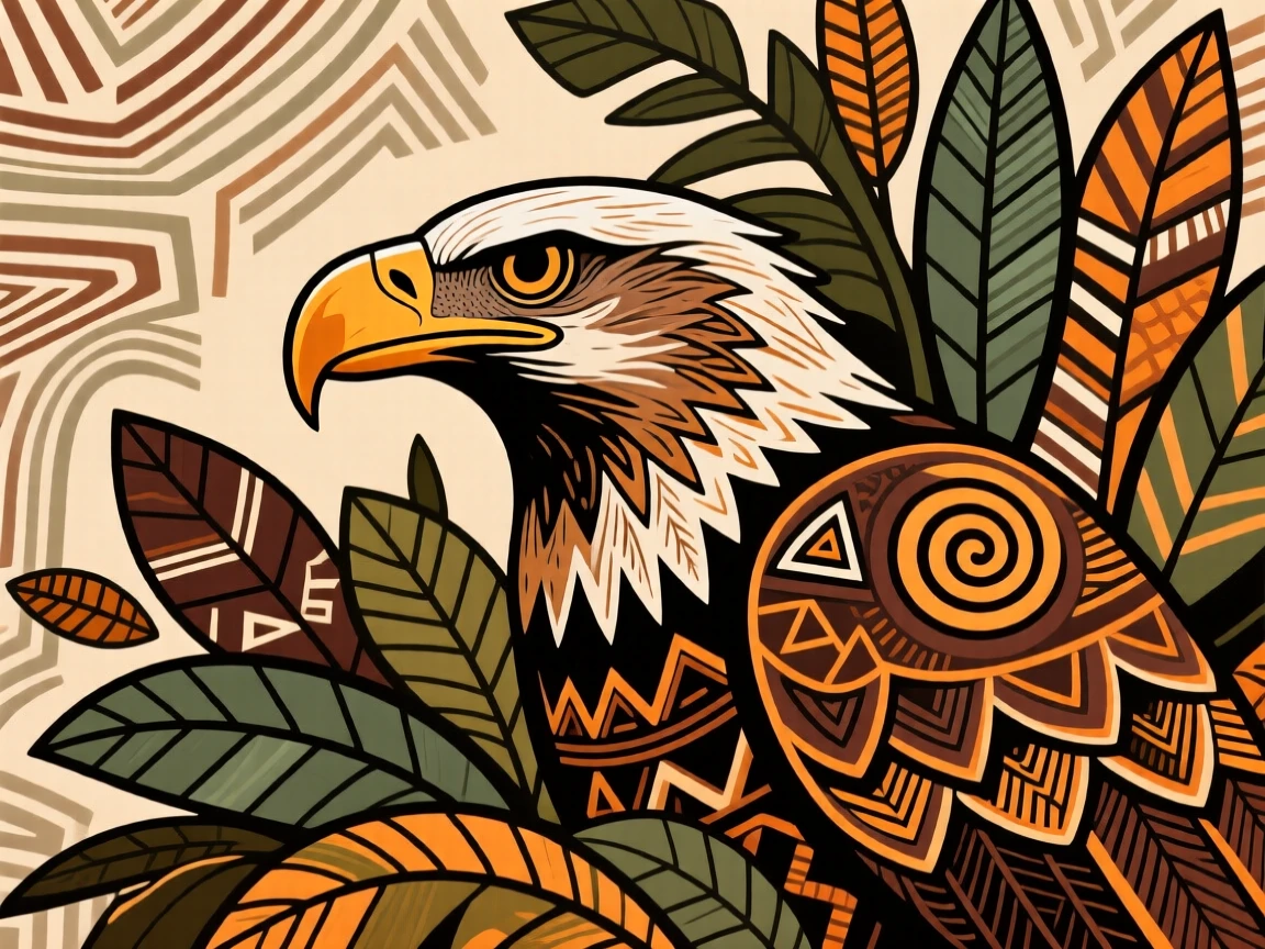 An African fish eagle peering out from thick foliage.