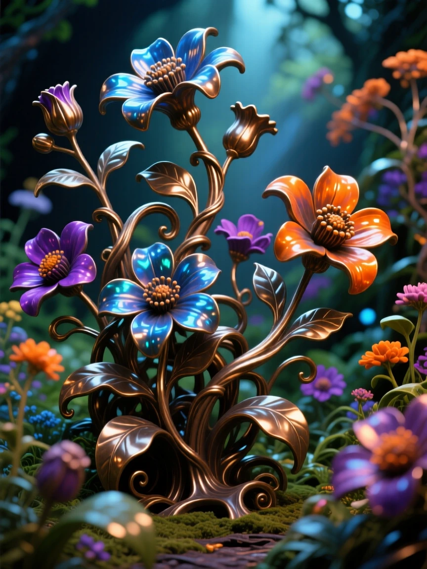 A magical garden where flowers bloom in impossible colors, rendered with dreamlike, atmospheric wonder, transporting the viewer to another world