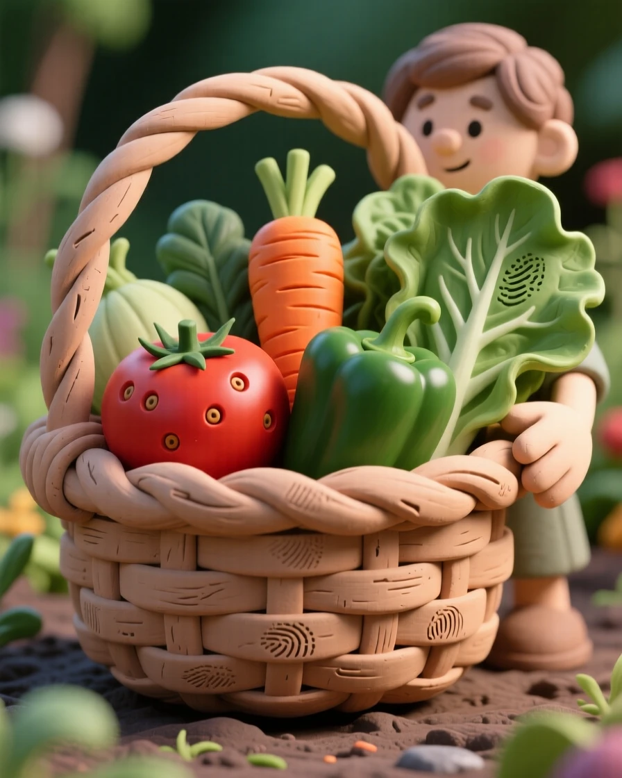 A basket of fresh vegetables just harvested from a garden