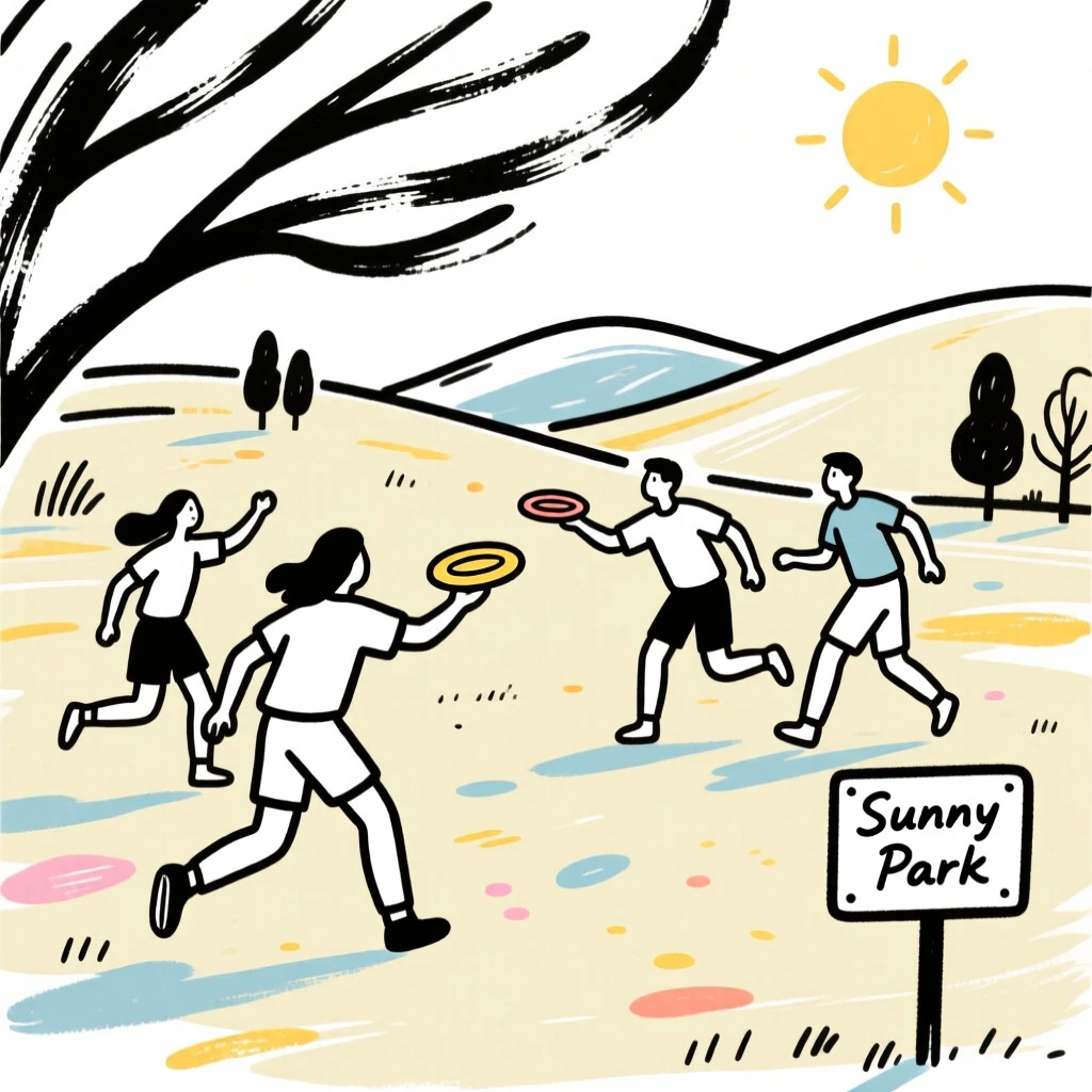 A group of friends playing frisbee together in a sunny park.