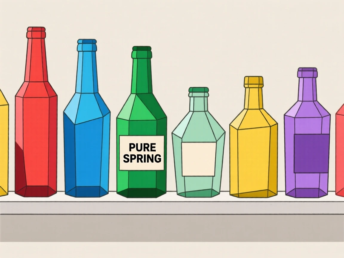 A collection of colorful glass bottles on a shelf