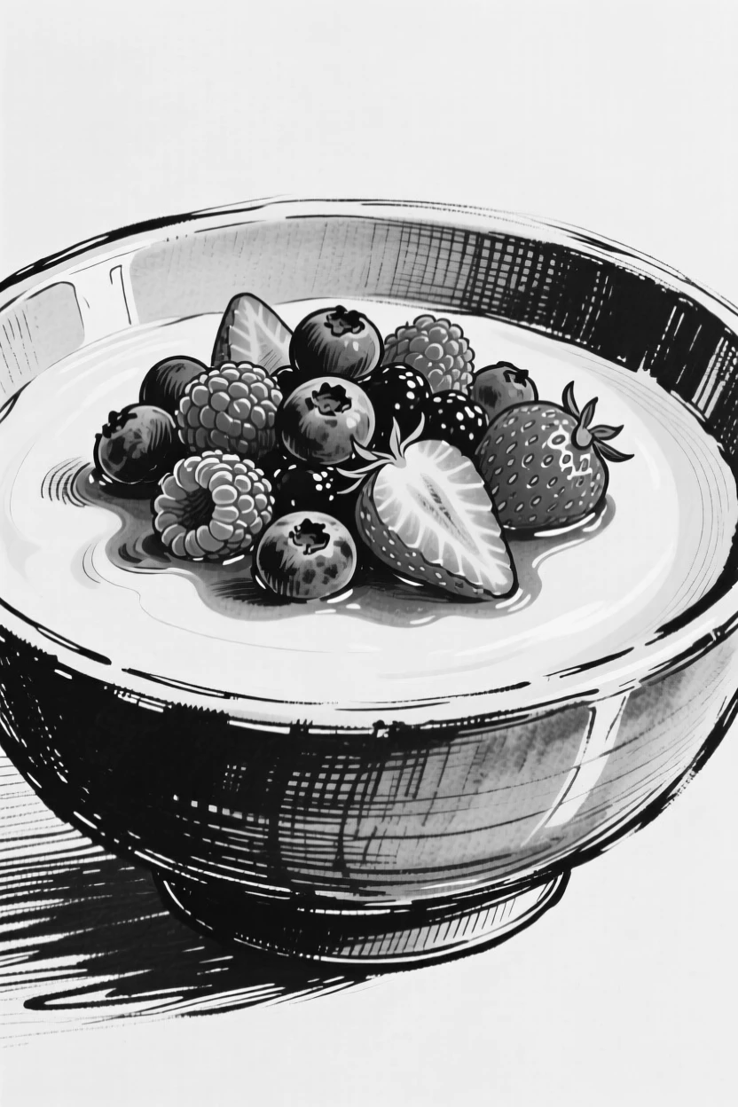 A bowl of fresh fruit compote served over creamy vanilla custard.