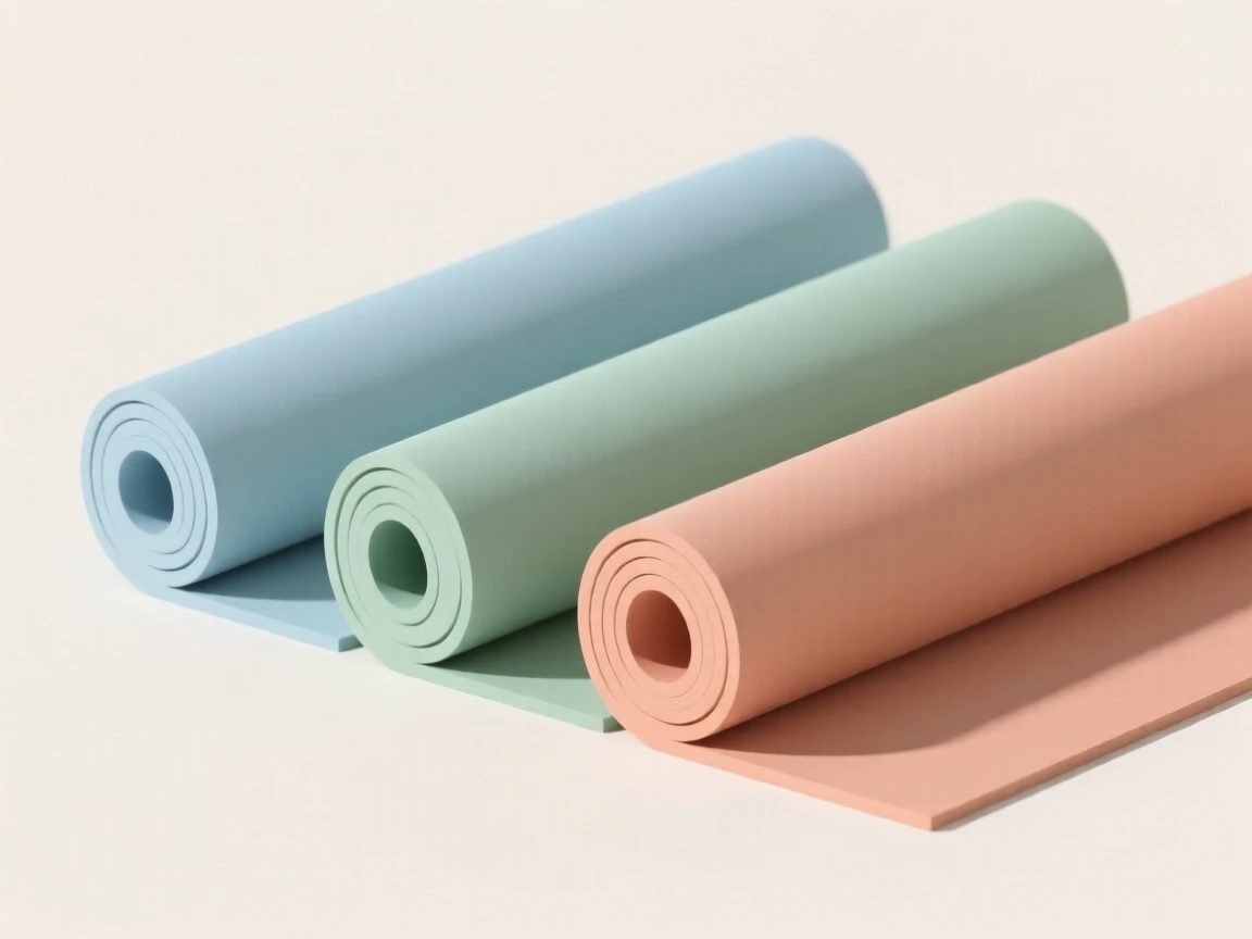 A set of yoga mats rolled up neatly