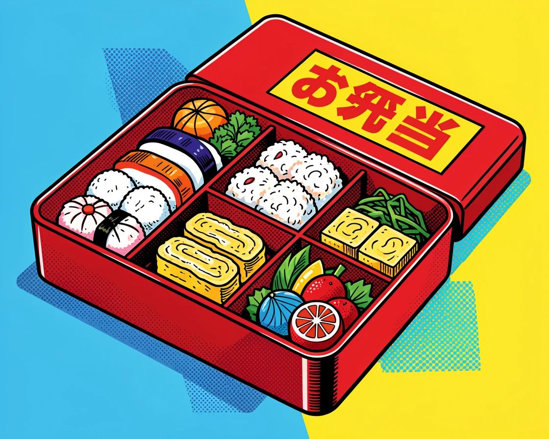 A Japanese bento box arranged with elaborate precision