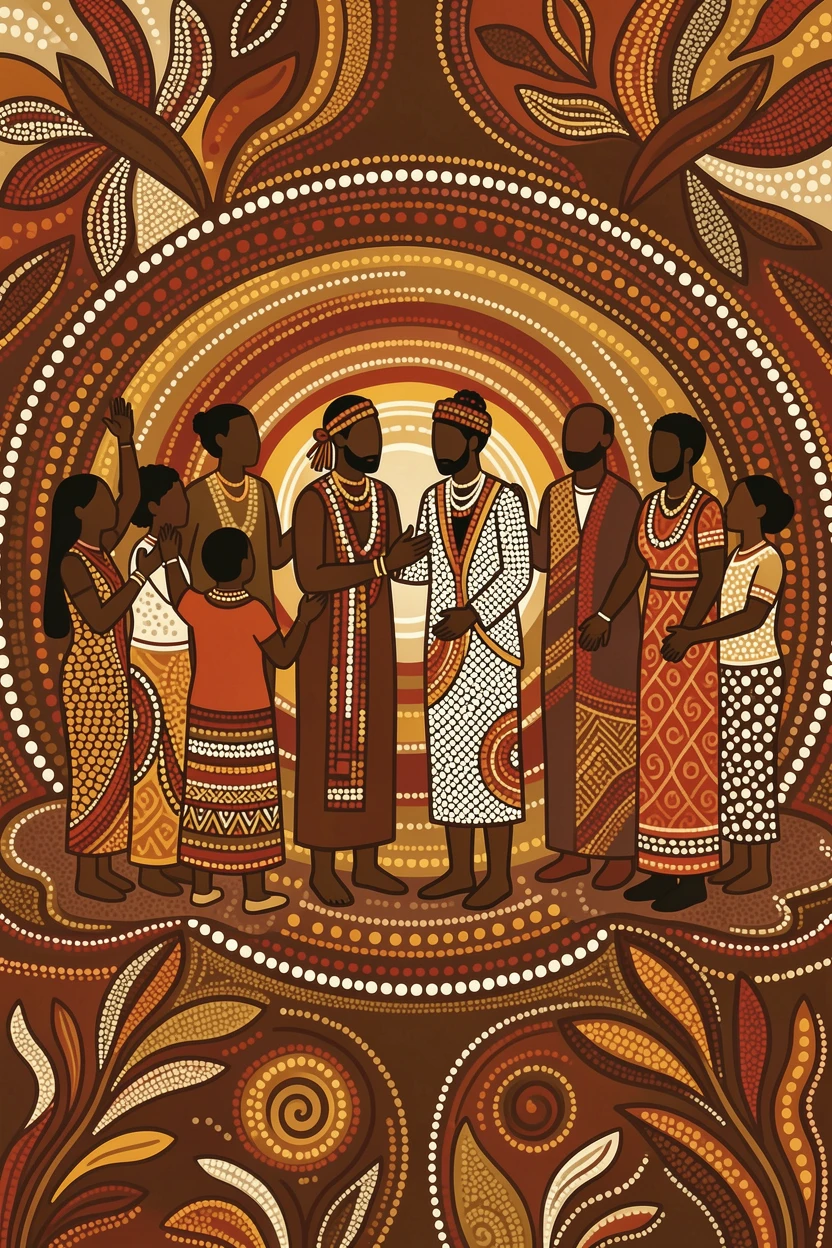 A community celebrating a traditional wedding