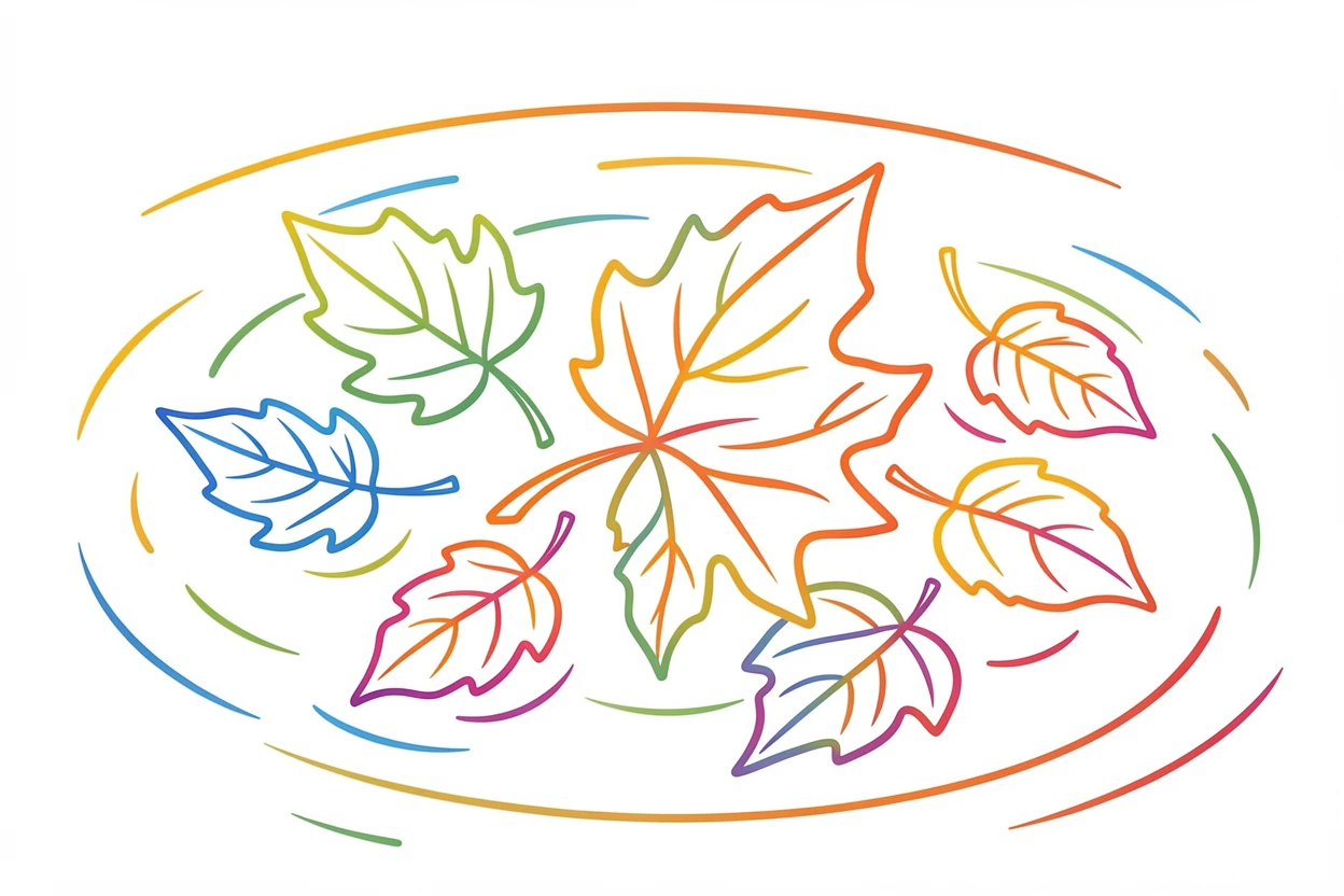 A cluster of autumn leaves floating on the surface of a still pond.