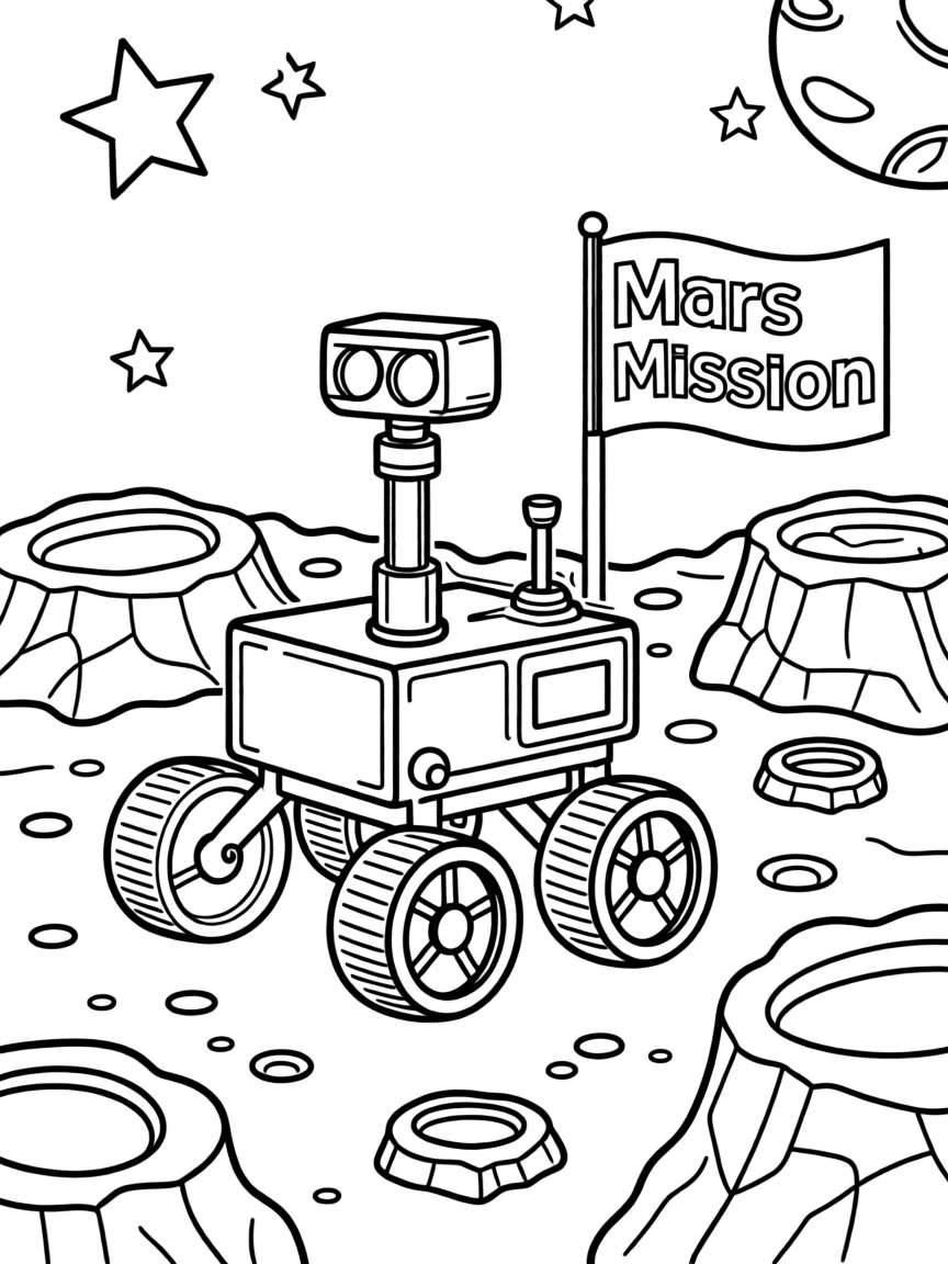 A rover exploring the rocky surface of Mars