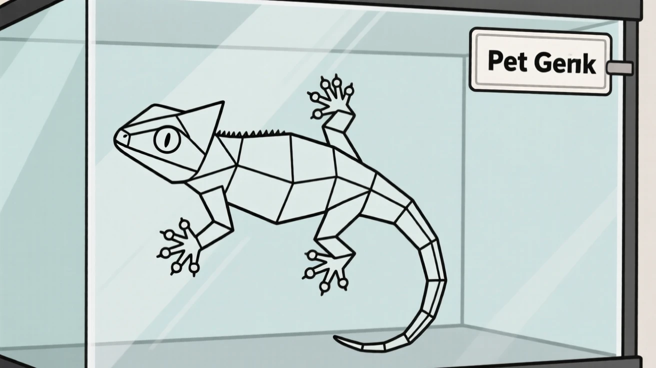 A pet gecko clinging to a glass terrarium wall