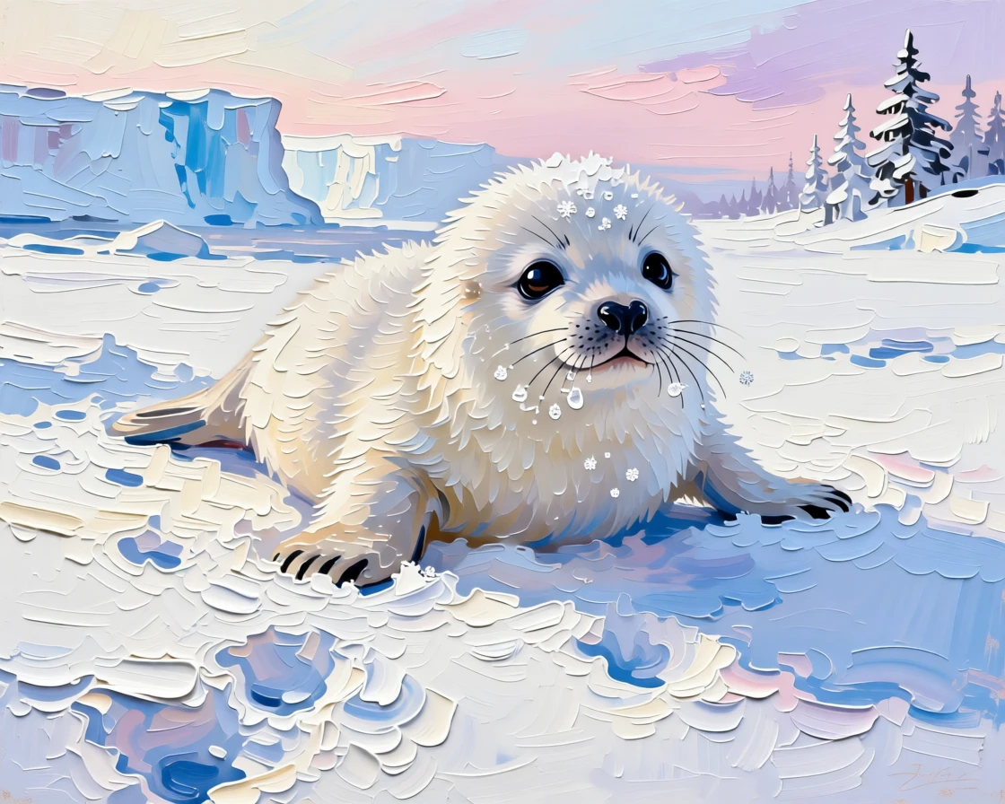 A heartwarming photo of a baby seal pup discovering snow for the very first time