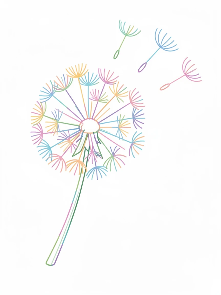 A single dandelion seed head about to scatter in the wind.