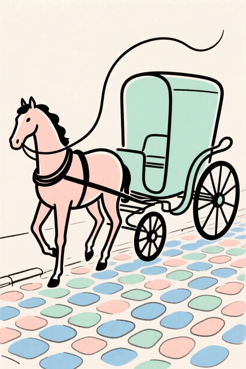 A horse-drawn carriage on a cobblestone street