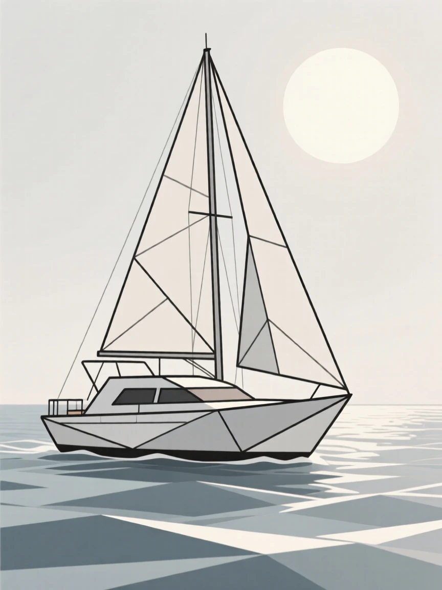 A yacht sailing across a sunlit bay