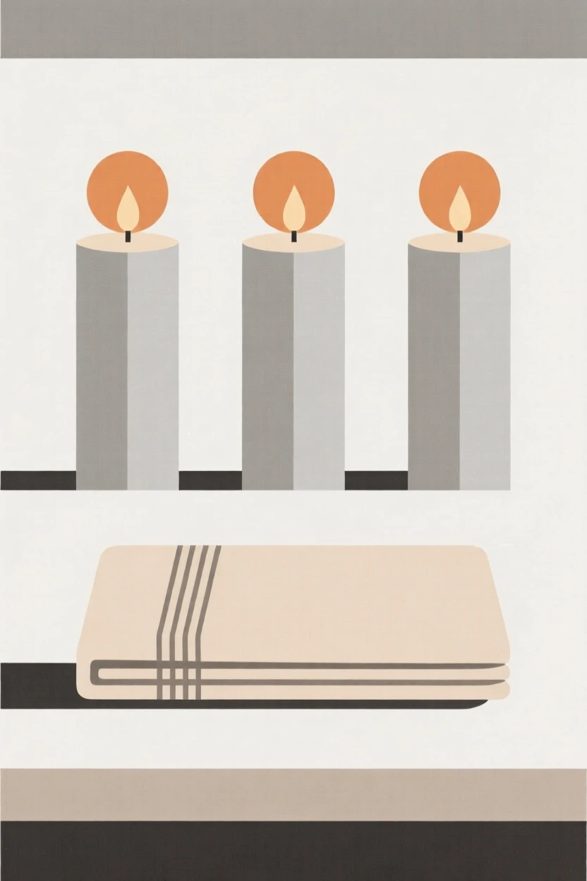 A spa setting with candles and towels