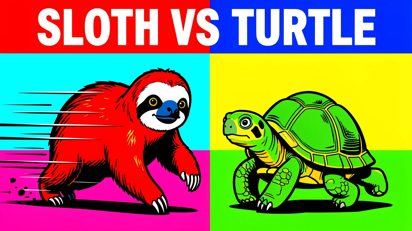 Sloth racing a turtle in slow motion